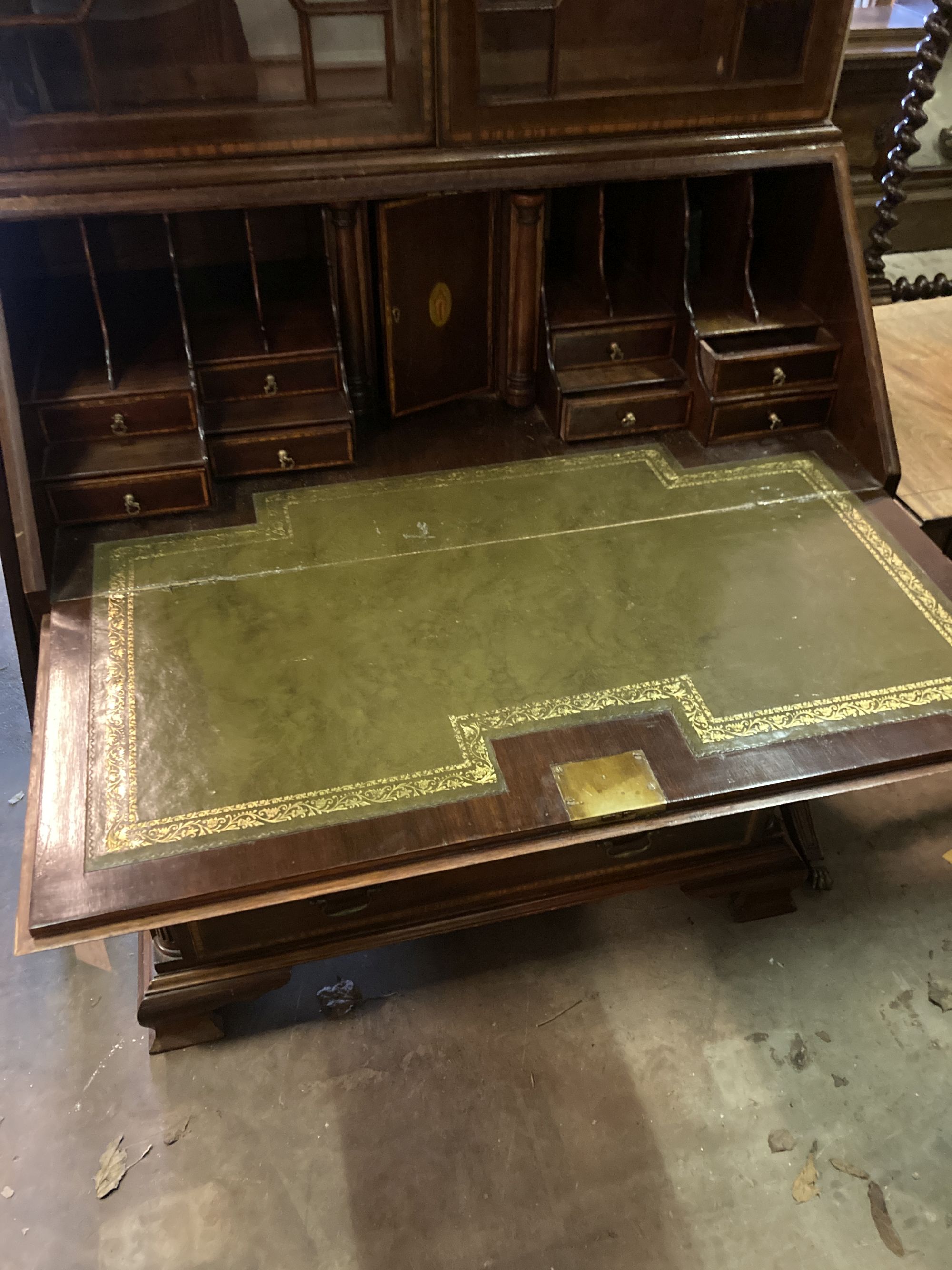 An inlaid mahogany bureau bookcase, width 95cm, depth 54cm, height 207cm